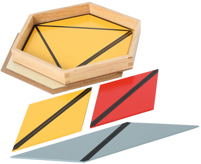 Gekleurde constructie driehoeken in 6-hoekig kistje