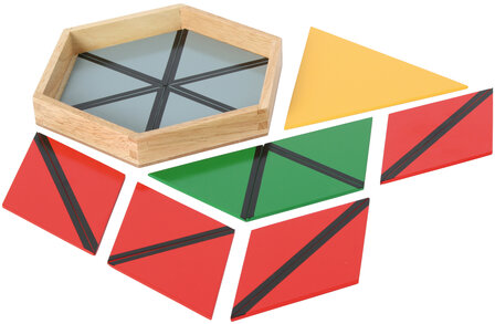 Gekleurde constructie driehoeken klein in 6-hoekig kistje