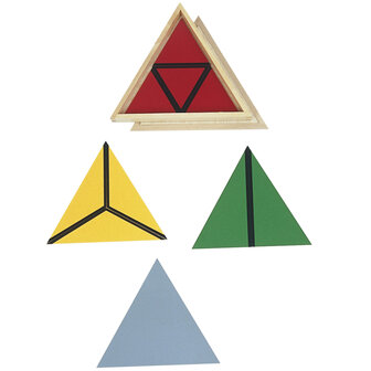 Gekleurde constructie driehoeken in 3-hoekig kistje