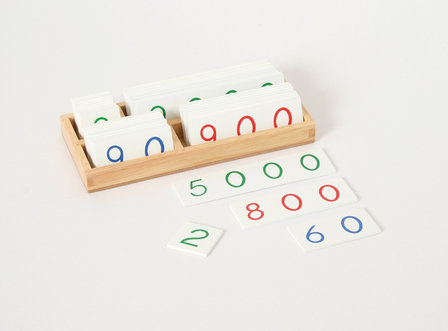 Kleine (wit) houten getalkaarten in kistje 1-9000