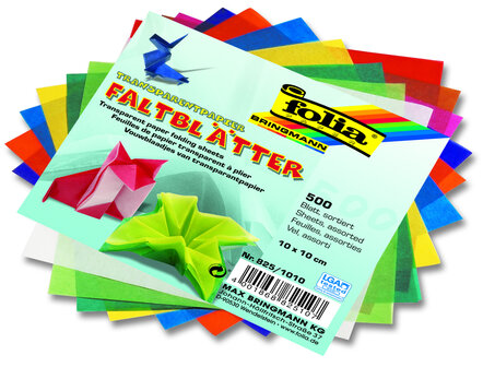 500 Transparantpapier vouwbladen 42 gr. - vierkant - 10x10 cm - assorti 10 kleuren
