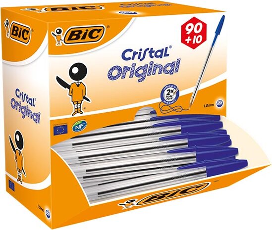 Balpen | Bic | Blauw | Cristal | 90+10 set